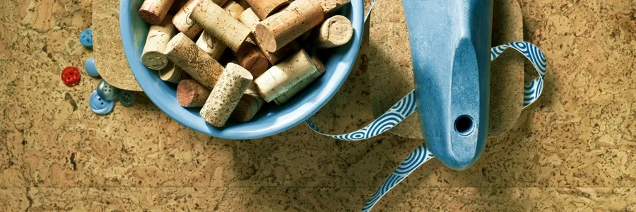 cork flooring with bowl of corks
